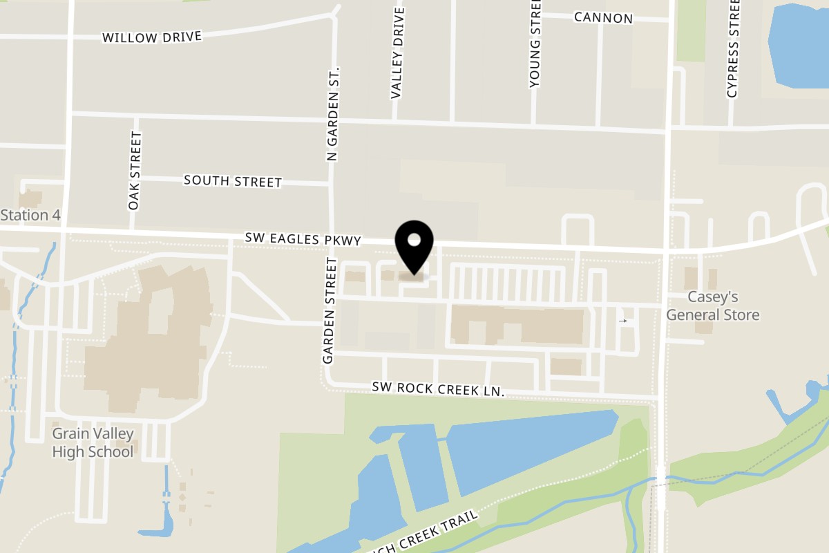 Map showing the location of Captain's Sports Lounge Grain Valley on 301 SW Eagles Pkwy in Grain Valley